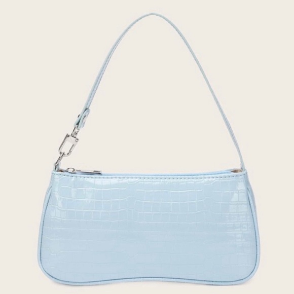 None Handbags - Croc Embossed Blue Baguette Bag